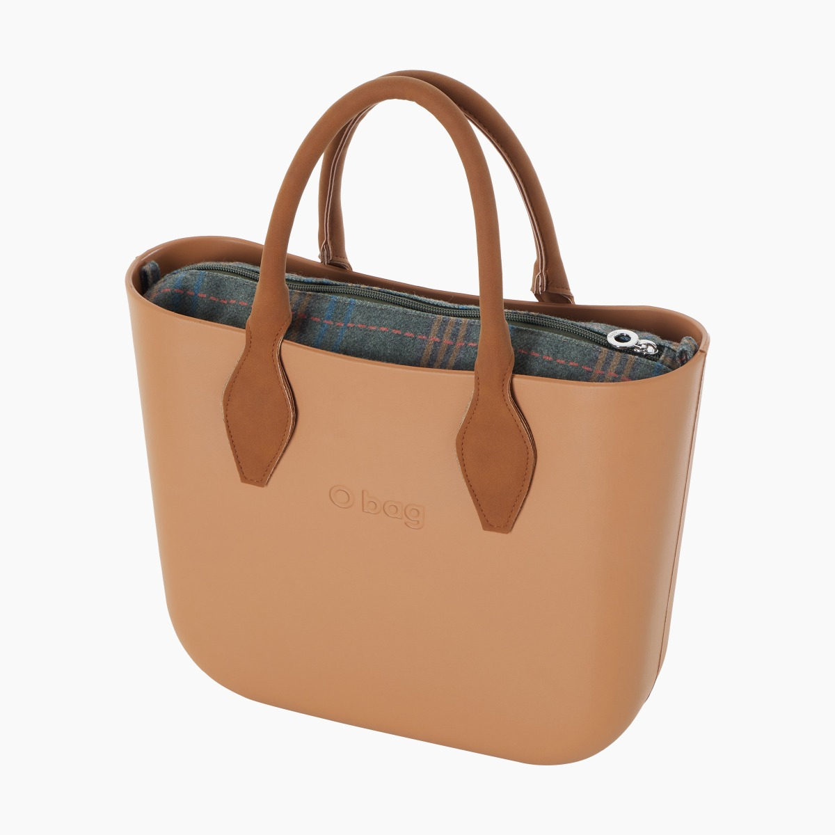 O bag mini con asa corta en rombo y bolsa de tejido escocés - O bag Official Website