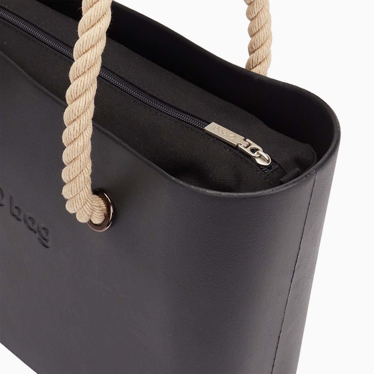 Borsa composta O bag manico lungo corda e sacca canvas nero - O bag Official Website