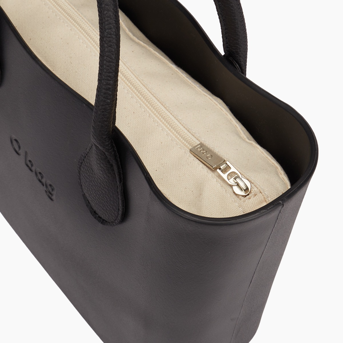 Borsa composta O bag mini nero manico corto martellato e sacca canvas - O bag Official Website