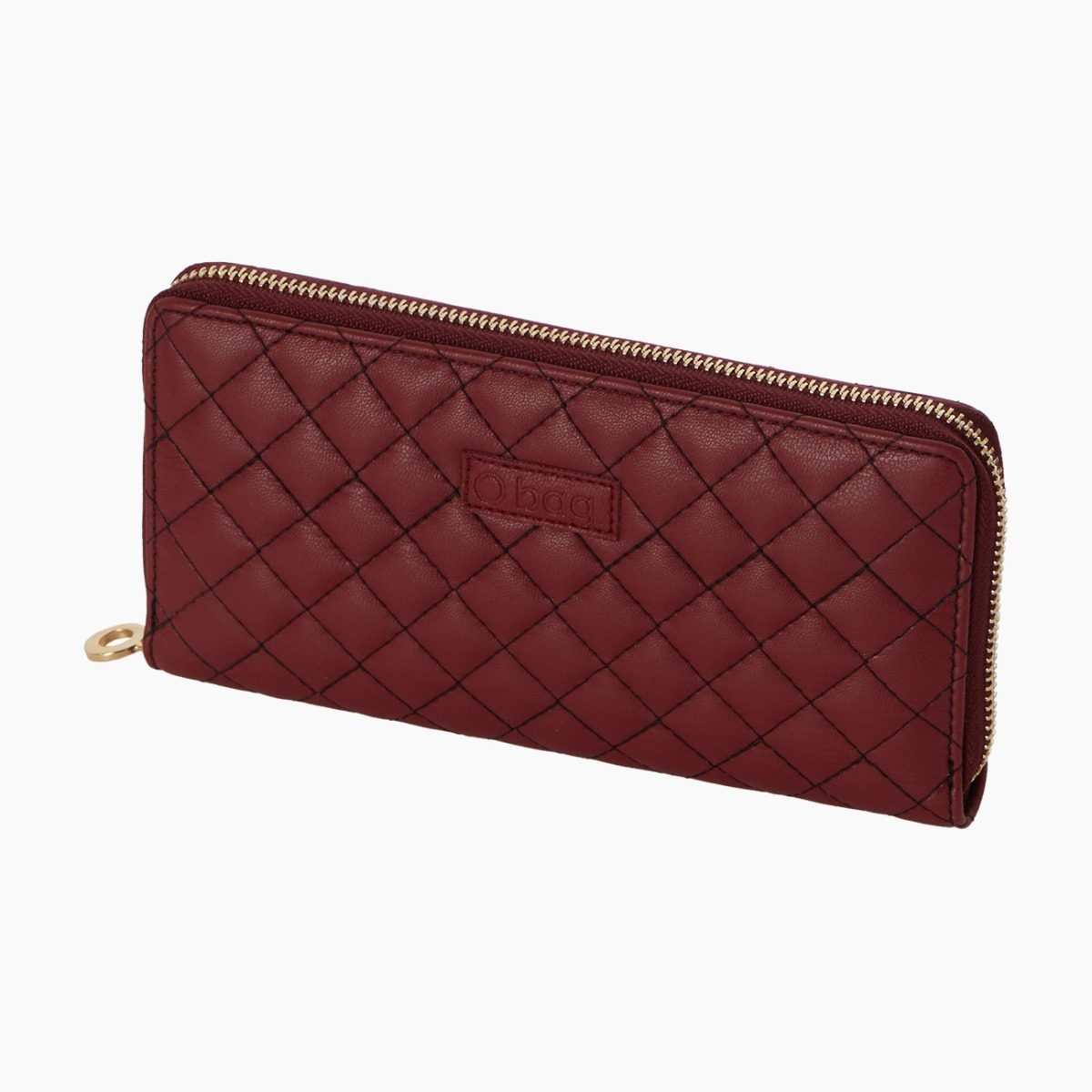 Portafoglio in nappa matelassé con zip bordeaux e oro O wally - O bag Official Website